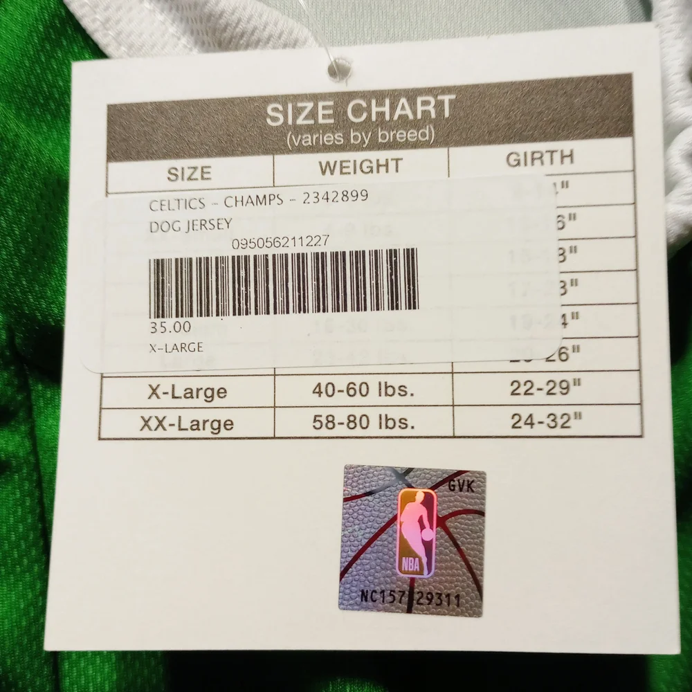 NWT Boston Celtics 2024 NBA Champions Dog Pet Jersey XL XXL XXXL XXXXL Costume